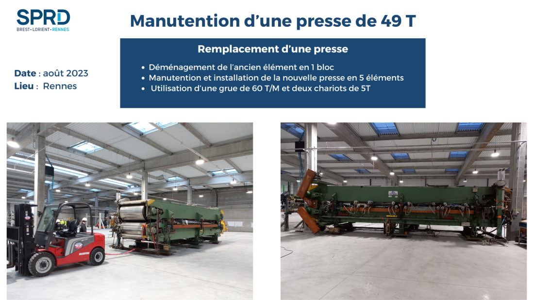 Manutention - Dépose et repose d'une presse de 49T