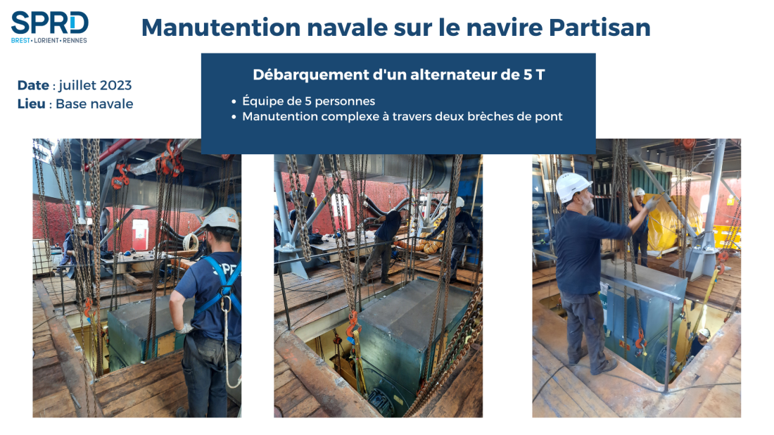 Manutention navale - Débarquement d'un alternateur de 5 T